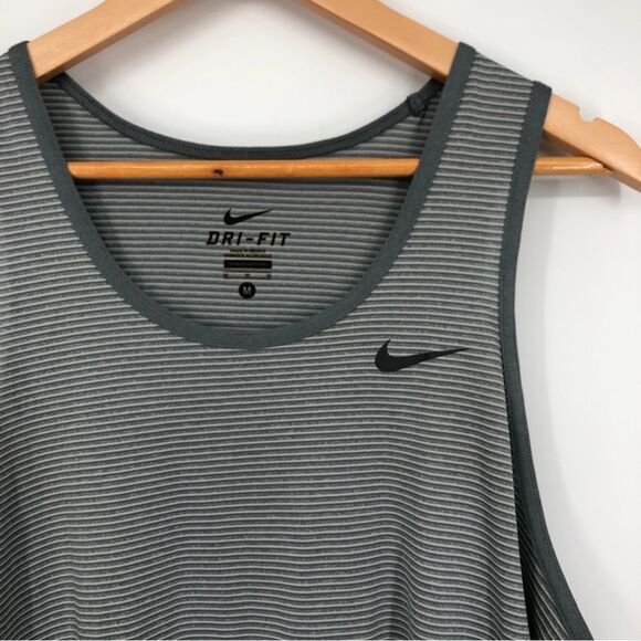 Nike Striped Tank Top Womens Medium Gray Scoop Neck - Picture 2 of 7